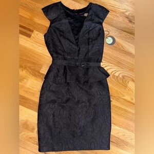 Eva Franco NWT LBD Cocktail Black Dress Peplum Size 4 Formal Holiday Party NEW